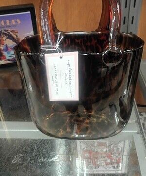 Cupcakes and Cashmere Amber Tortoise  Glass Handbag Purse Vase Holder
